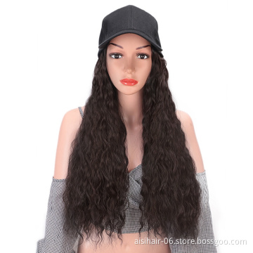 Aisi Hair Synthetic Baseball Hat with Hair Long Wave Women Hats Baseball Hat with Synthetic Hair Extensions for Girls